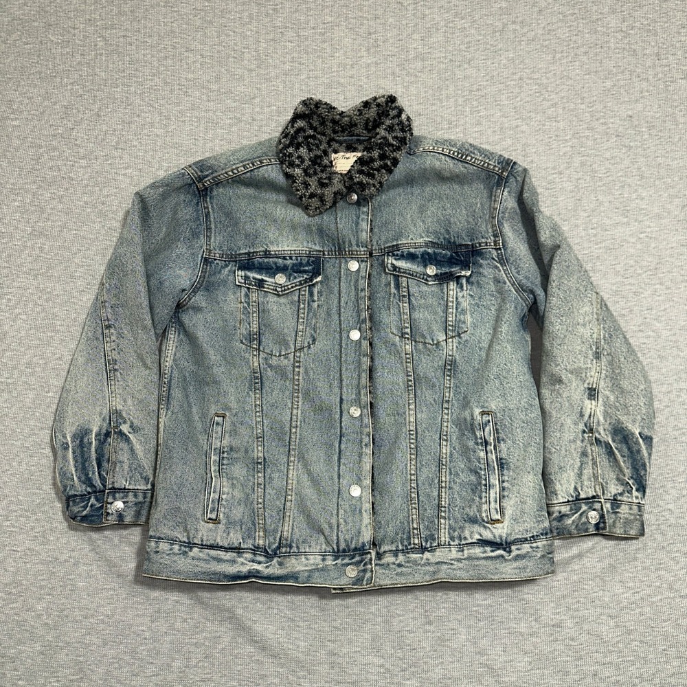 We The Free Free People Wild Ones Sherpa Trucker Jacket Light Wash Denim Size M - Picture 7 of 15